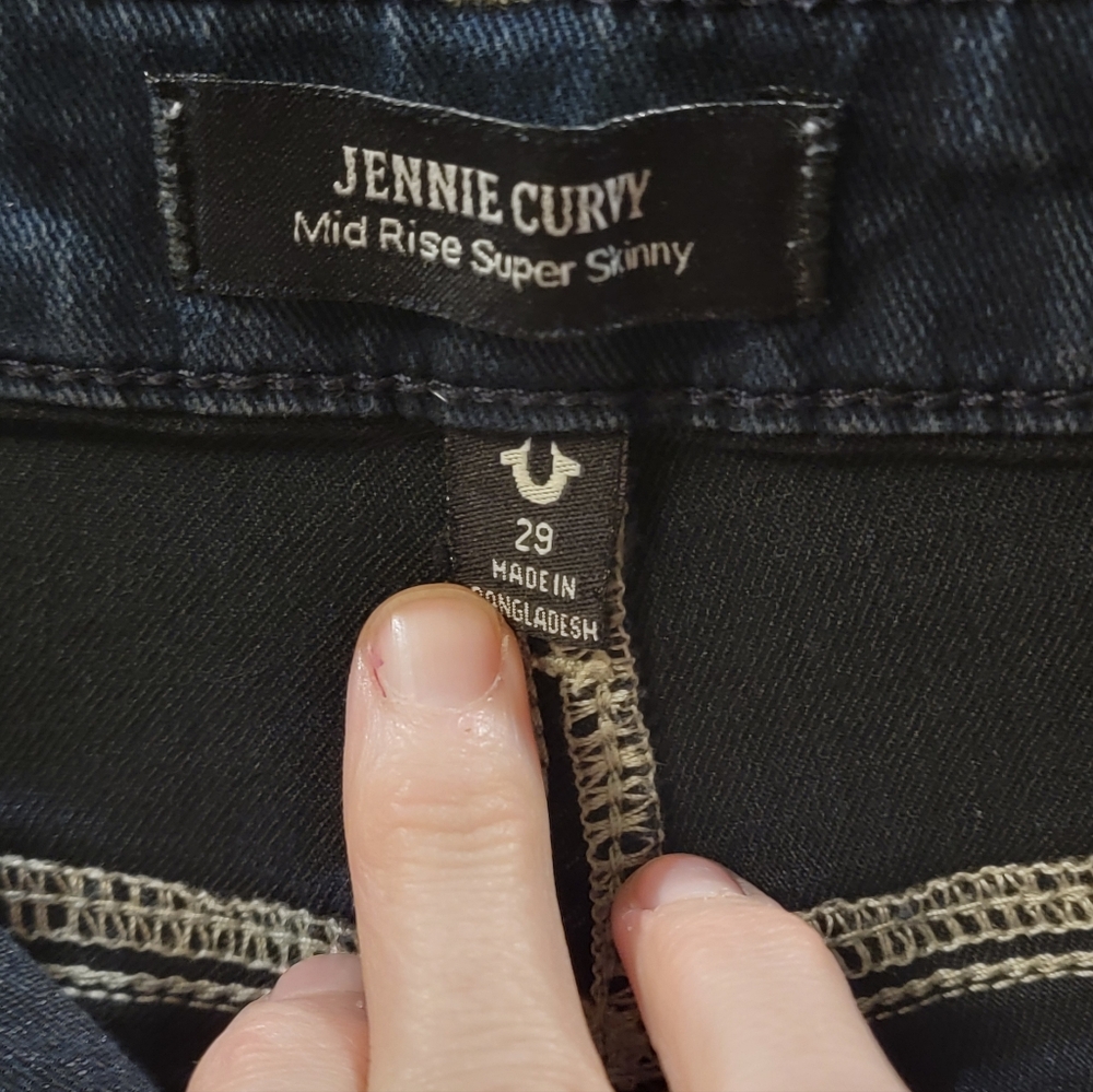 True Religion Jennie Curvy Mid Rise Super Skinny Jeans - Dark Blue